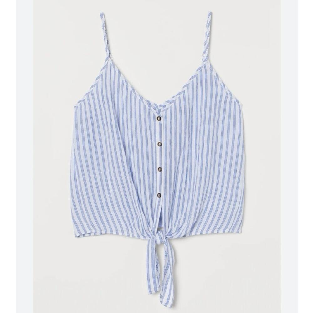 H&M Blue White Stripped Front Tie Button Down Cami Tank Top Women’s Size Small - Picture 1 of 6